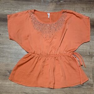 Studio Y Coral Flutter Sleeve Embellished Blouse